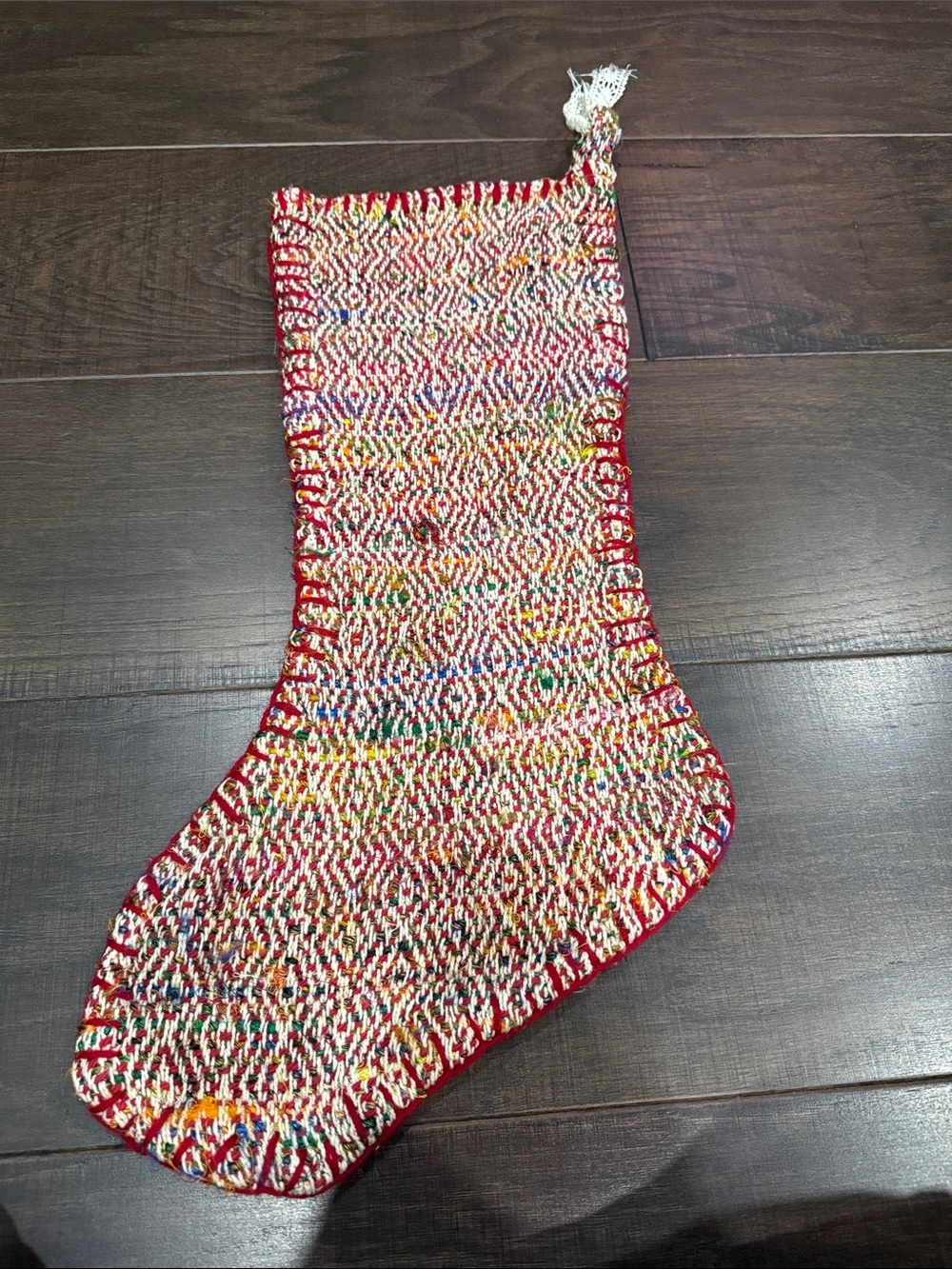 Handwoven Red Multicolor Stocking - Picture 2 of 4